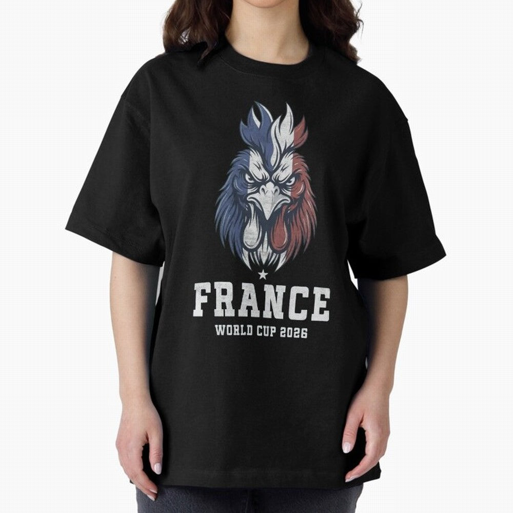 France Football World Cup 2026 Rooster Mascot Art Oversized T-Shirt Make Every Match About the FIFA World Cup 2026 USA Canada Mexico Journey through Neymar Highlights, Brazil, Portugal and Argentina Pride, Football Passion, Legendary Performances,