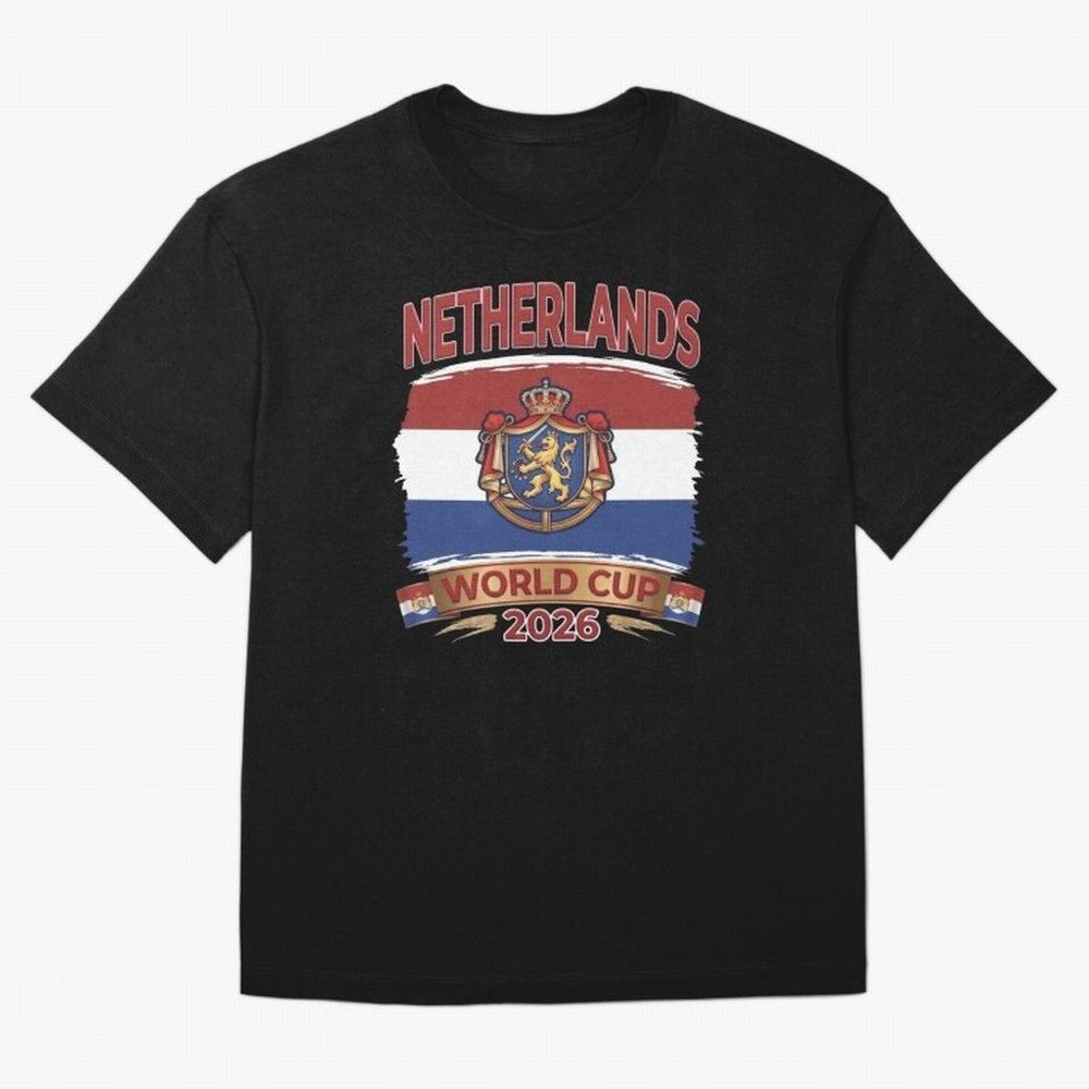 Netherlands World Cup 2026 Coat of Arms Football Design Oversized T-Shirt Bring Global Football Passion for FIFA World Cup 2026, Featuring CR7, Brazil, Goal Celebration Energy, Supporter Heritage, Football Icons and Worldwide Tournament Joy; Made