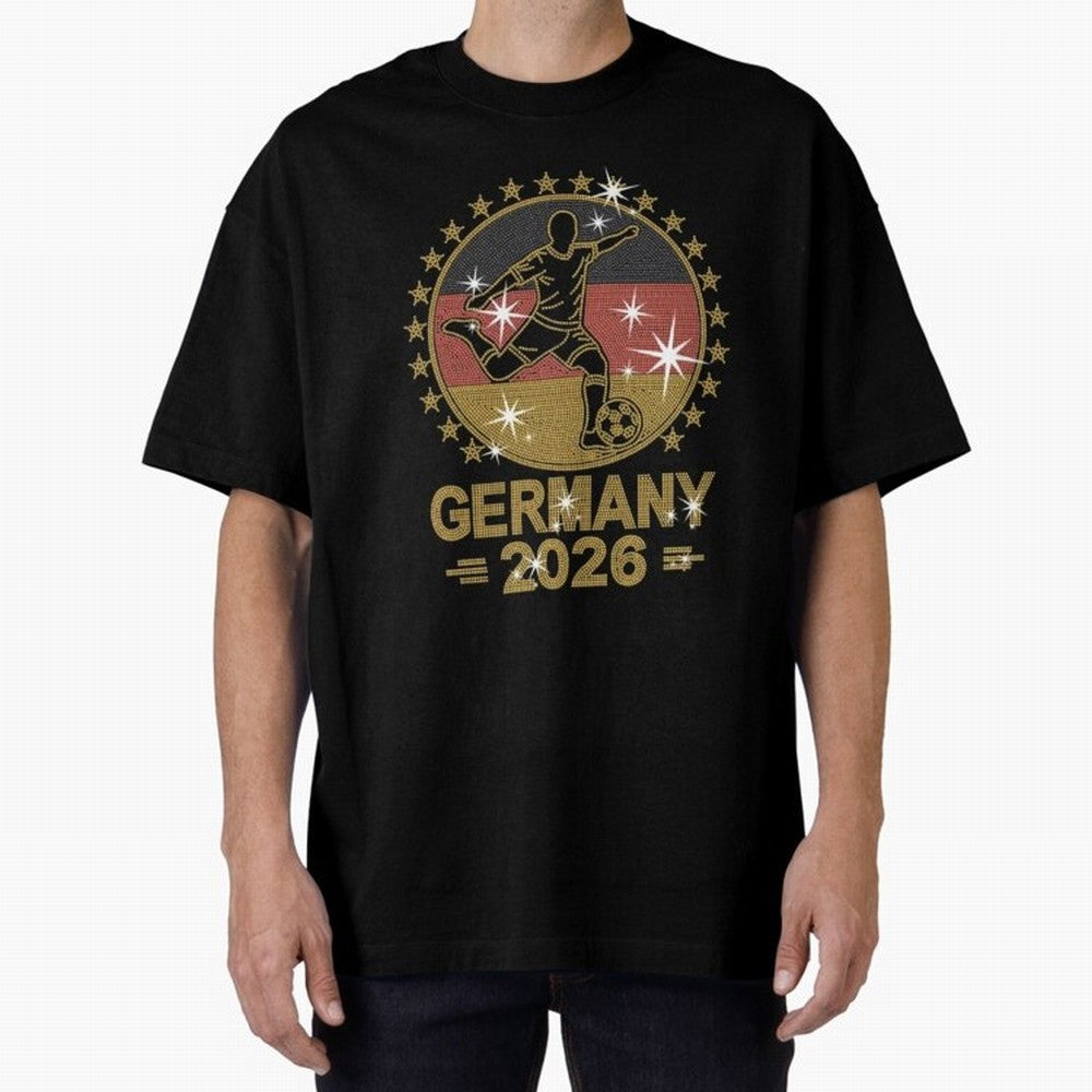 Germany Soccer World Cup 2026 Glitter Style Fan Art Oversized T-Shirt Turn Football Passion into FIFA World Cup 2026 Group Stage Spirit, Inspired by Argentina, CR7 and Messi, Match Day Excitement, Supporter Culture, Golden Goals and Global Football