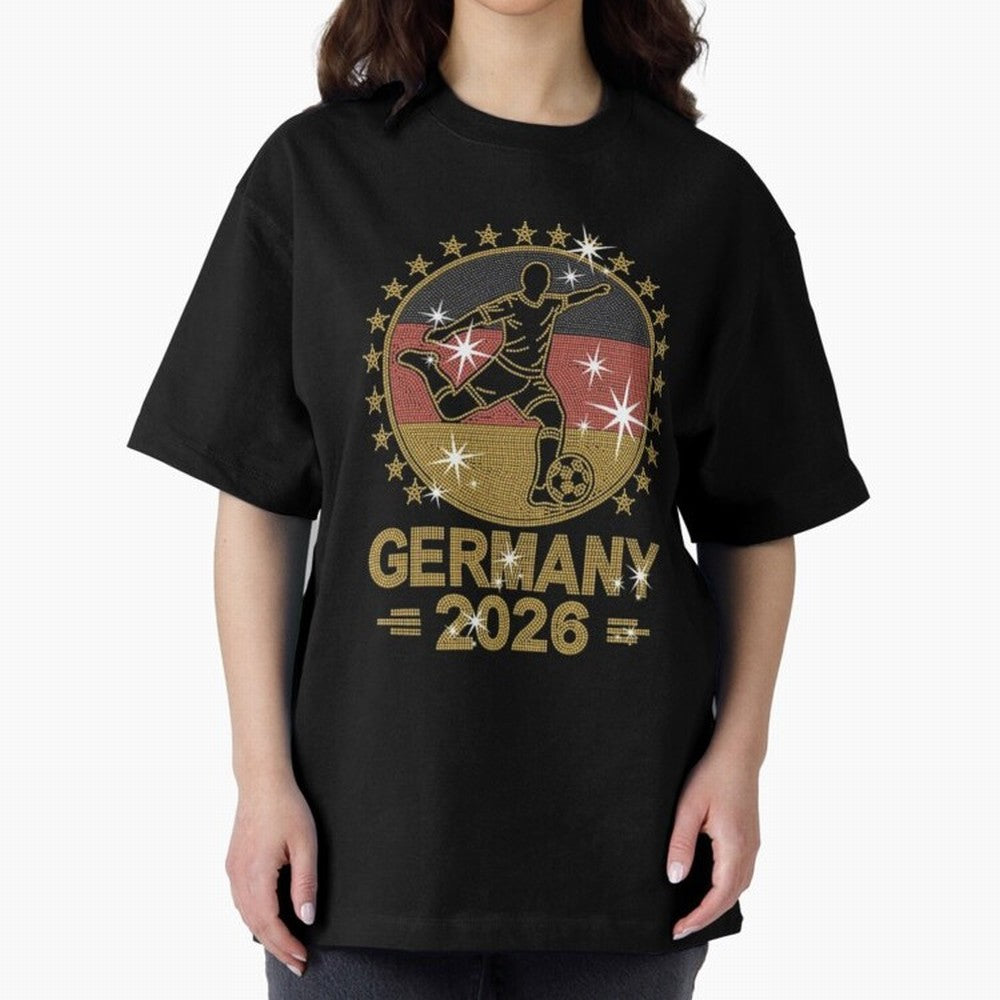 Germany Soccer World Cup 2026 Glitter Style Fan Art Oversized T-Shirt Turn Football Passion into FIFA World Cup 2026 Group Stage Spirit, Inspired by Argentina, CR7 and Messi, Match Day Excitement, Supporter Culture, Golden Goals and Global Football