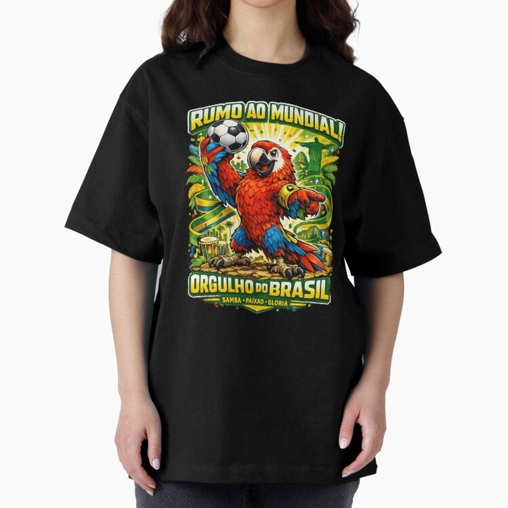 Brazil World Cup 2026 Macaw Fan Art Oversized T-Shirt Support Your Favorite Stars during FIFA World Cup 2026 USA Canada Mexico Spirit, Driven by England and Germany, Messi and Cristiano Ronaldo, Retro Football Energy, Iconic Rivalries, Trophy Chase
