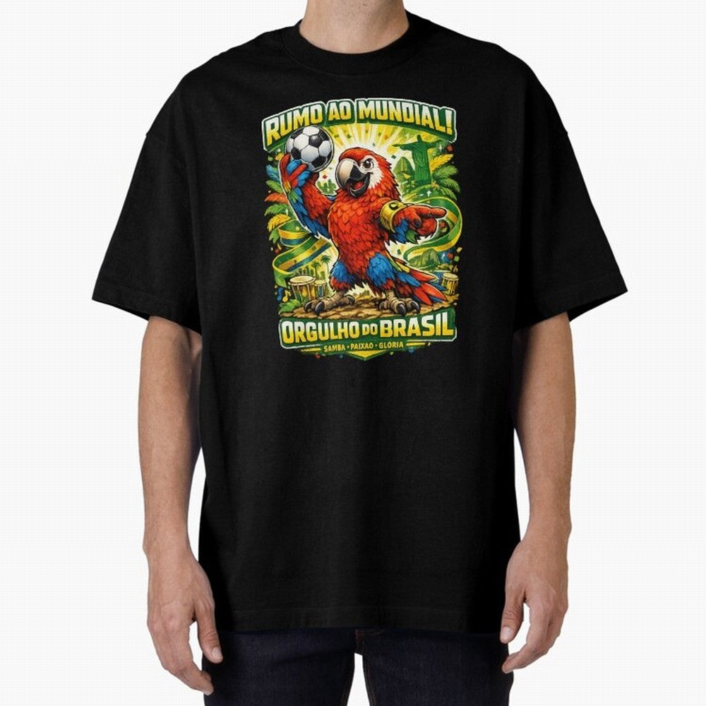 Brazil World Cup 2026 Macaw Fan Art Oversized T-Shirt Support Your Favorite Stars during FIFA World Cup 2026 USA Canada Mexico Spirit, Driven by England and Germany, Messi and Cristiano Ronaldo, Retro Football Energy, Iconic Rivalries, Trophy Chase