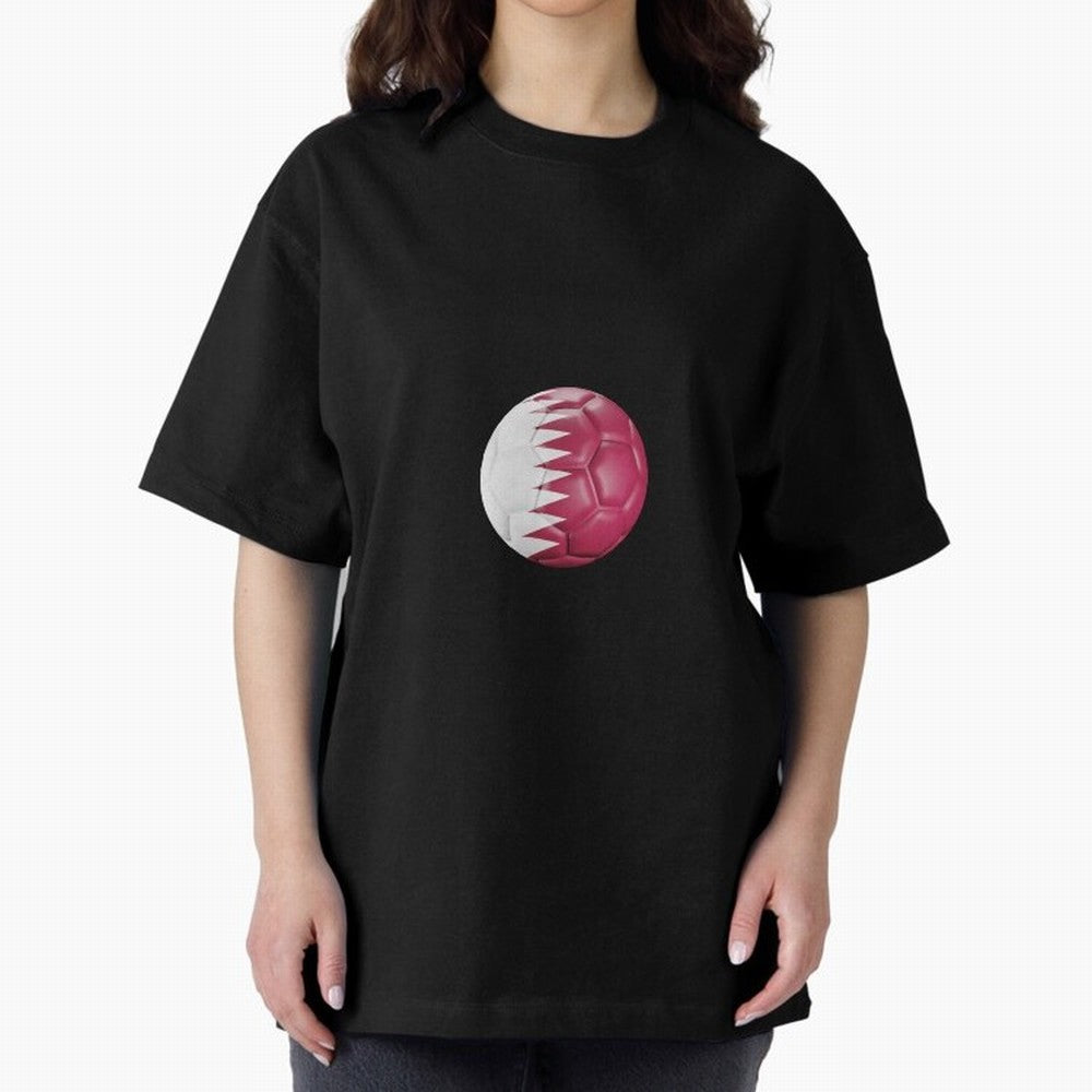 Qatar Flag Ball Oversized T-Shirt Mark Global Football Passion for FIFA World Cup 2026 USA Canada Mexico, Inspired by Messi, Spain and Netherlands, Champion Mindset, Group Stage Buzz, Knockout Tension and Passionate Fan Culture; Perfect for Fans,