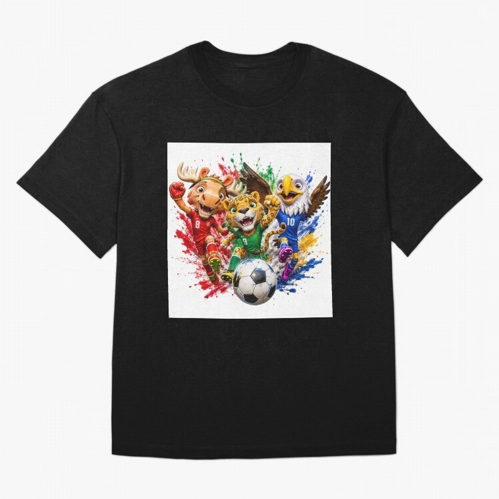 World Football Mascots ¨C Ultimate Soccer Fan Cartoon Design Oversized T-Shirt Mark Match Day Hype around FIFA World Cup 2026 Group Stage, Messi, Brazil, Game Day Rituals, Football Legends, Country Pride and the Road to the Final; Created for Match