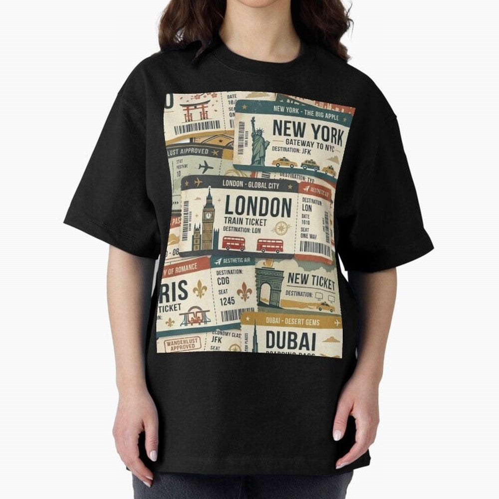 World Travel Ticket Aesthetic Collage Global City Vibes Oversized T-Shirt Cheer through Every Moment of Global Football Passion for FIFA World Cup 2026, Celebrating Neymar, Haaland and Cristiano Ronaldo, England and Germany, Global Supporter
