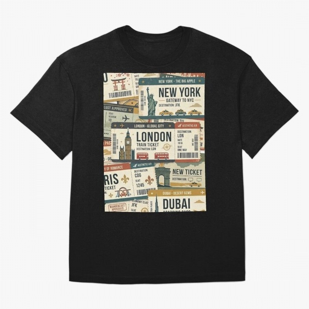 World Travel Ticket Aesthetic Collage Global City Vibes Oversized T-Shirt Cheer through Every Moment of Global Football Passion for FIFA World Cup 2026, Celebrating Neymar, Haaland and Cristiano Ronaldo, England and Germany, Global Supporter