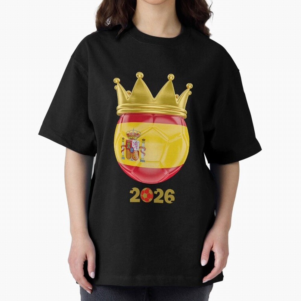 Spain Football Champion Crown 2026 Oversized T-Shirt Make Your Look Match FIFA World Cup 2026 Group Stage Highlighting Mbappe, Brazil Energy, Retro Football Energy, Iconic Rivalries, Trophy Chase Drama and Stadium Atmosphere; Great for Watch