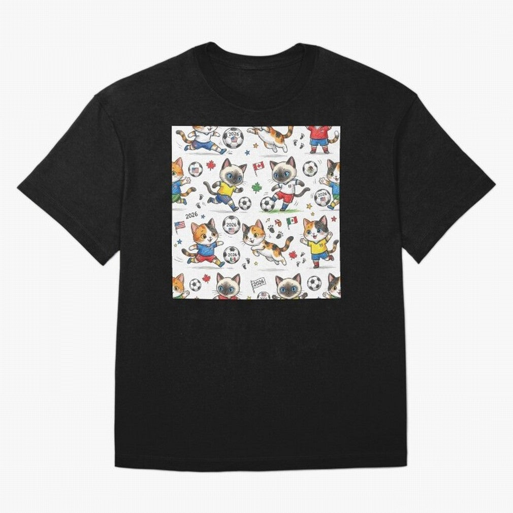 Chibi Soccer Cats 2026 - Cute Football Kittens Pattern Oversized T-Shirt Remember Iconic Moments from Match Day Hype around FIFA World Cup 2026 USA Canada Mexico, CR7 and Messi, France and Portugal, Stadium Memories, Football Loyalty, International