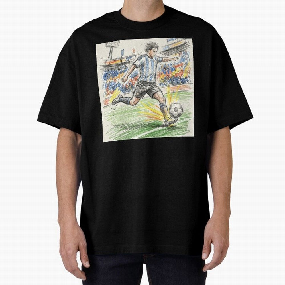 Dynamic Soccer Power Kick - Blue & White Jersey Style Oversized T-Shirt Fuel Global Football Passion for FIFA World Cup 2026 USA Canada Mexico, Built around Neymar, Brazil, Portugal and Argentina, Fan Favorite Moments, National Team Passion, Big