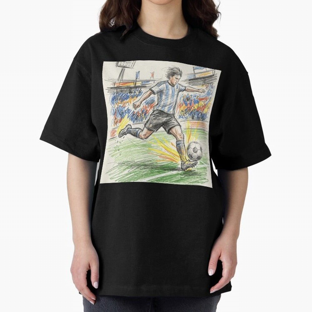 Dynamic Soccer Power Kick - Blue & White Jersey Style Oversized T-Shirt Fuel Global Football Passion for FIFA World Cup 2026 USA Canada Mexico, Built around Neymar, Brazil, Portugal and Argentina, Fan Favorite Moments, National Team Passion, Big