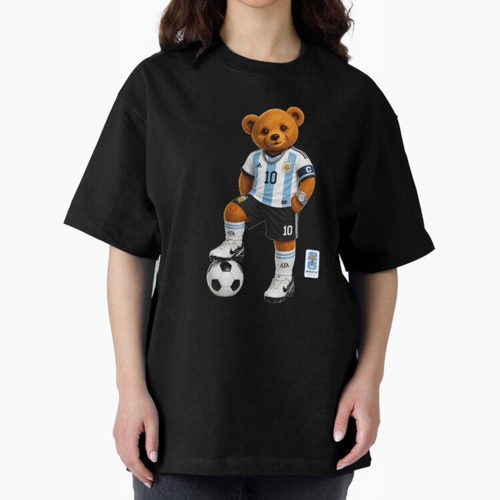 Argentina Soccer Bear World Cup Teddy Bear Oversized T-Shirt Turn Up for the FIFA World Cup 2026 Journey through CR7 and Messi Highlights, Portugal Pride, Classic Soccer Heritage, Championship Pressure, Fan Loyalty and International Pride; Great