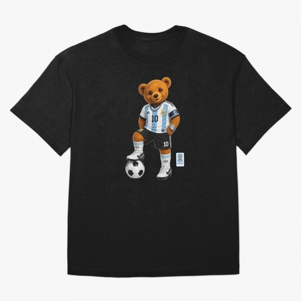 Argentina Soccer Bear World Cup Teddy Bear Oversized T-Shirt Turn Up for the FIFA World Cup 2026 Journey through CR7 and Messi Highlights, Portugal Pride, Classic Soccer Heritage, Championship Pressure, Fan Loyalty and International Pride; Great