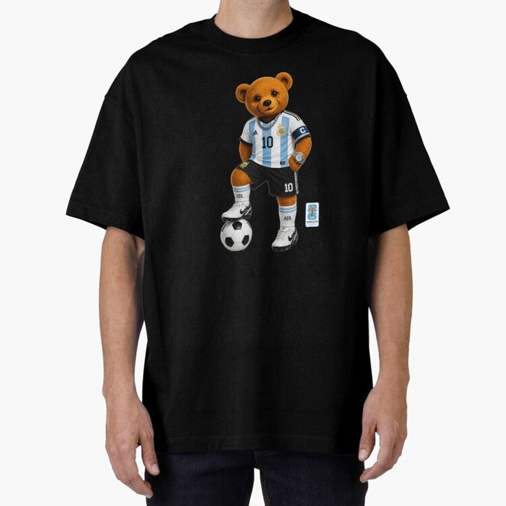 Argentina Soccer Bear World Cup Teddy Bear Oversized T-Shirt Turn Up for the FIFA World Cup 2026 Journey through CR7 and Messi Highlights, Portugal Pride, Classic Soccer Heritage, Championship Pressure, Fan Loyalty and International Pride; Great