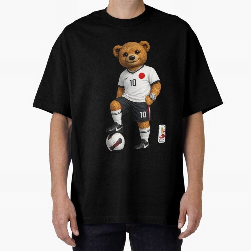 Japan Soccer Bear World Cup Teddy Bear Oversized T-Shirt Celebrate FIFA World Cup 2026 Group Stage for Fans of Messi and Cristiano Ronaldo and Argentina, France and Brazil, Bringing Global Supporter Spirit, Legendary Goals, National Colors and