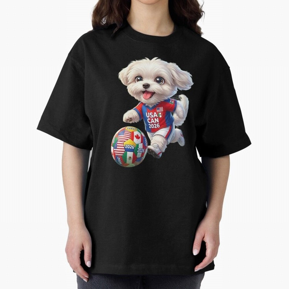 Cute Maltese Soccer Star - FIFA 2026 World Cup Edition Oversized T-Shirt Back Your Heroes with FIFA World Cup 2026 Inspired by Messi, CR7 and Mbappe, Portugal, Spain and Germany Energy, Global Supporter Spirit, Legendary Goals, National Colors and