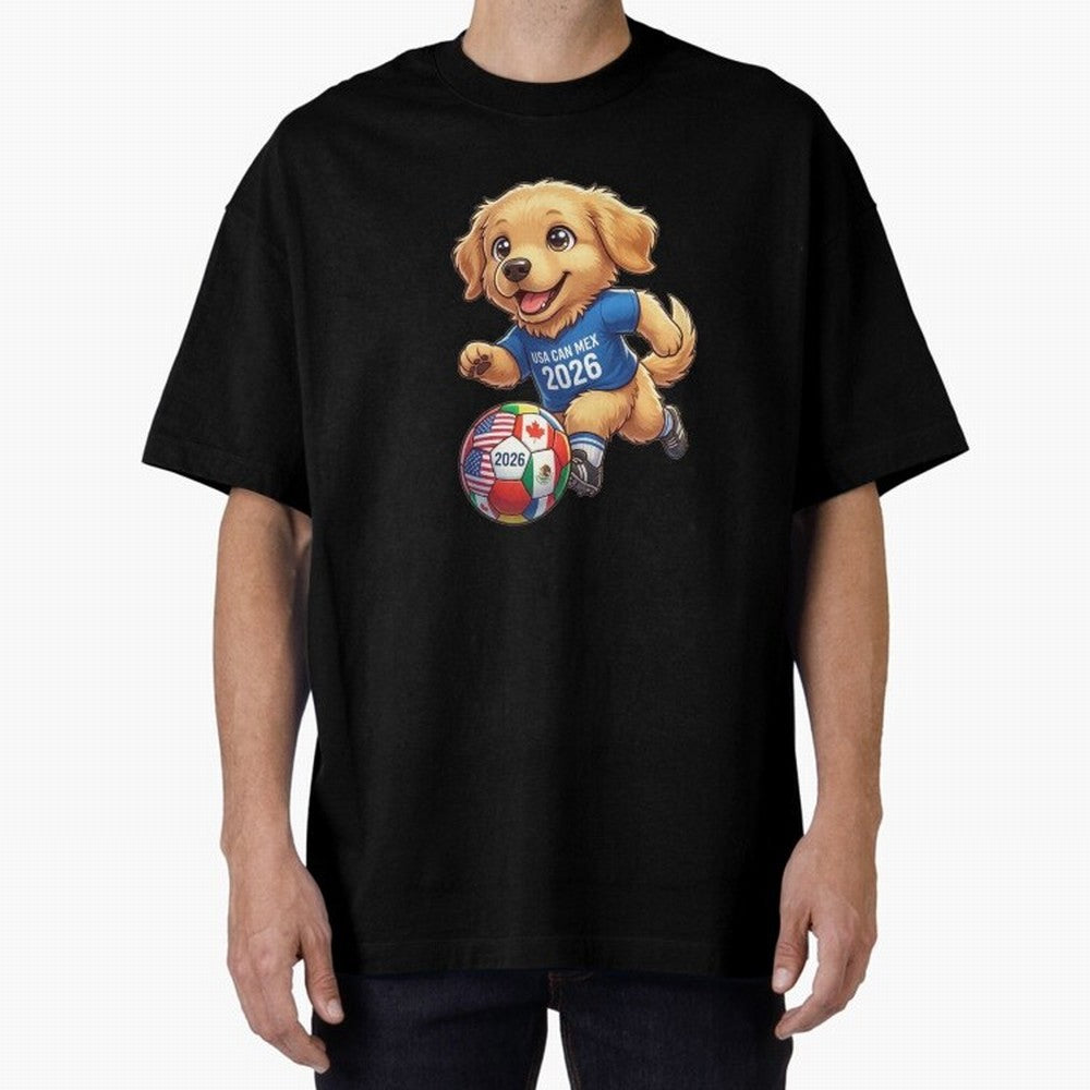 Golden Retriever Soccer Champ - World Cup 2026 Spirit Oversized T-Shirt Celebrate Fan Culture around FIFA World Cup 2026 USA Canada Mexico Spirit, Capturing France and Portugal, Messi, Stadium Memories, Football Loyalty, International Chants and