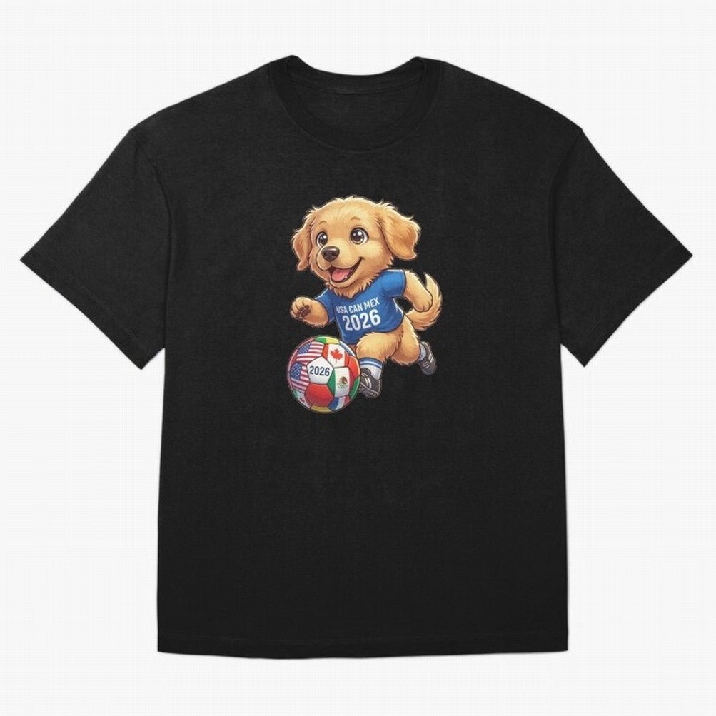 Golden Retriever Soccer Champ - World Cup 2026 Spirit Oversized T-Shirt Celebrate Fan Culture around FIFA World Cup 2026 USA Canada Mexico Spirit, Capturing France and Portugal, Messi, Stadium Memories, Football Loyalty, International Chants and