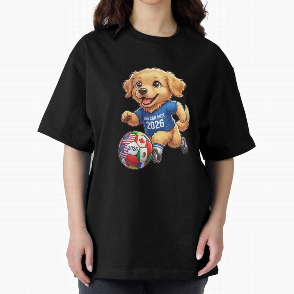 Golden Retriever Soccer Champ - World Cup 2026 Spirit Oversized T-Shirt Celebrate Fan Culture around FIFA World Cup 2026 USA Canada Mexico Spirit, Capturing France and Portugal, Messi, Stadium Memories, Football Loyalty, International Chants and