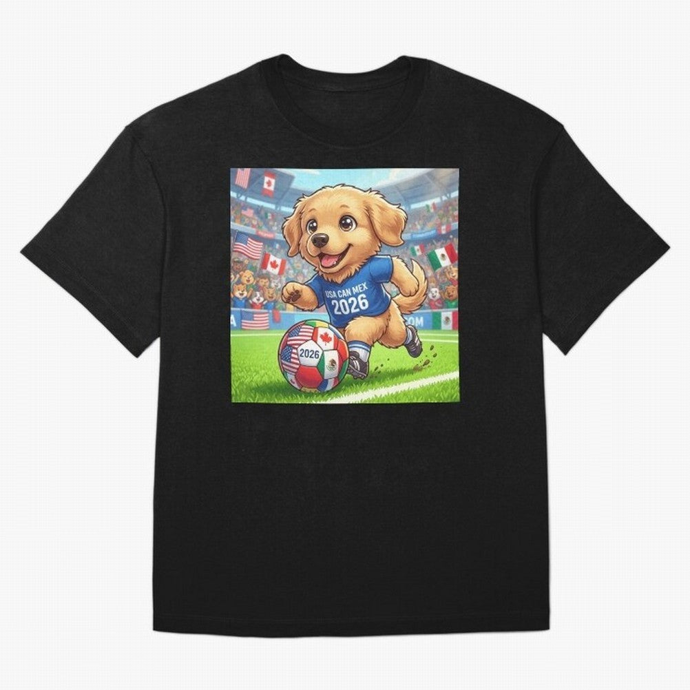 Golden Retriever Soccer Champ - World Cup 2026 Spirit Oversized T-Shirt Follow FIFA World Cup 2026 USA Canada Mexico Featuring Messi and Cristiano Ronaldo, Argentina Energy, Football Passion, Legendary Performances, Festival Vibes and Supporter