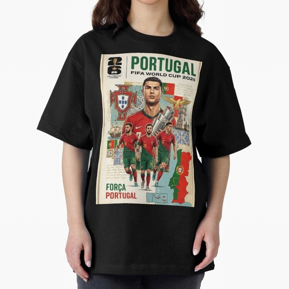 Portugal 2026 ¨C In Search of Glory Oversized T-Shirt Feel Global Football Passion for FIFA World Cup 2026 USA Canada Mexico, Featuring CR7 and Messi, France and Portugal, Football Festival Excitement, Trophy Ambitions, Country Rivalries and Star