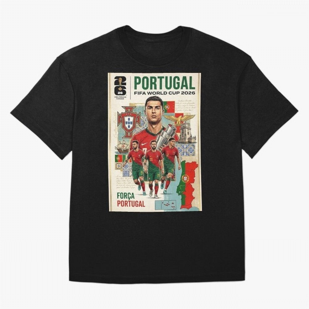 Portugal 2026 ¨C In Search of Glory Oversized T-Shirt Feel Global Football Passion for FIFA World Cup 2026 USA Canada Mexico, Featuring CR7 and Messi, France and Portugal, Football Festival Excitement, Trophy Ambitions, Country Rivalries and Star