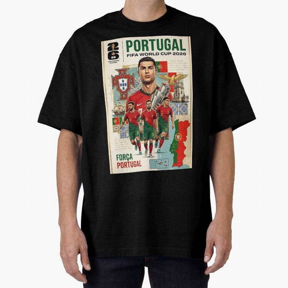 Portugal 2026 ¨C In Search of Glory Oversized T-Shirt Feel Global Football Passion for FIFA World Cup 2026 USA Canada Mexico, Featuring CR7 and Messi, France and Portugal, Football Festival Excitement, Trophy Ambitions, Country Rivalries and Star