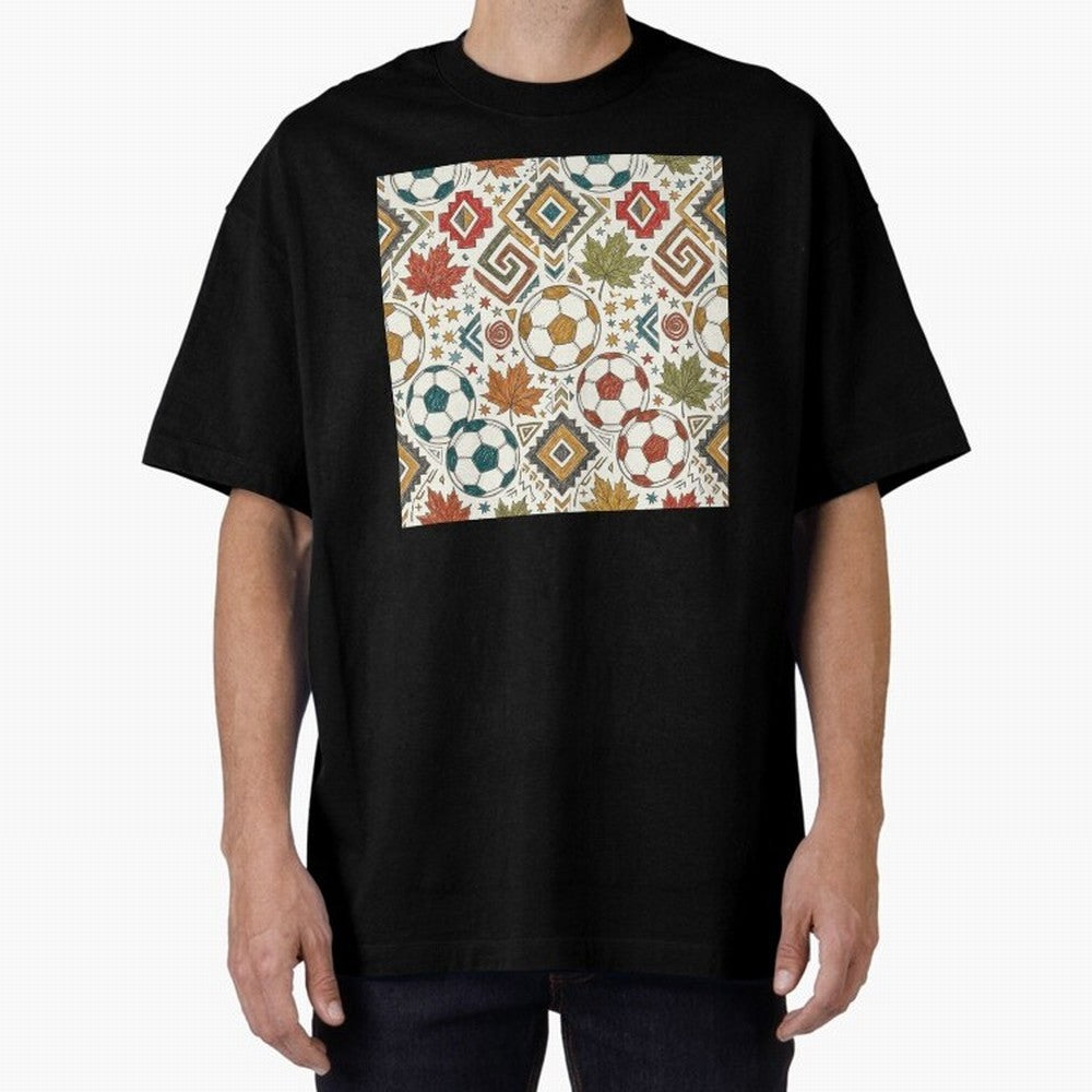 2026 World Cup Unity: Aztec & Maple Soccer Pattern Oversized T-Shirt Turn Up for FIFA World Cup 2026 Group Stage for Fans of CR7 and Netherlands, Bringing Stadium Memories, Football Loyalty, International Chants and Championship Tradition; Perfect