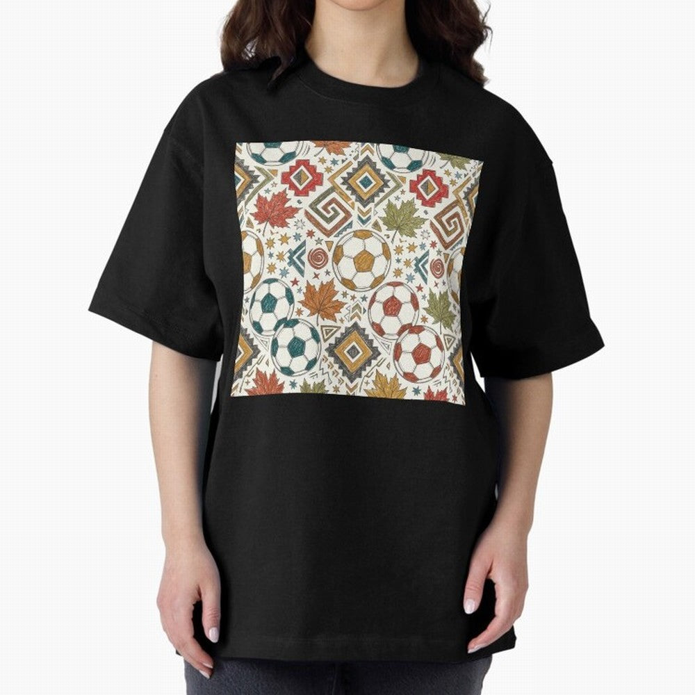 2026 World Cup Unity: Aztec & Maple Soccer Pattern Oversized T-Shirt Turn Up for FIFA World Cup 2026 Group Stage for Fans of CR7 and Netherlands, Bringing Stadium Memories, Football Loyalty, International Chants and Championship Tradition; Perfect