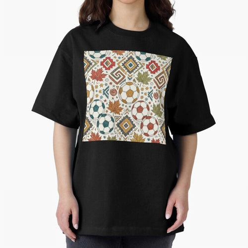 2026 World Cup Unity: Aztec & Maple Soccer Pattern Oversized T-Shirt Turn Up for FIFA World Cup 2026 Group Stage for Fans of CR7 and Netherlands, Bringing Stadium Memories, Football Loyalty, International Chants and Championship Tradition; Perfect