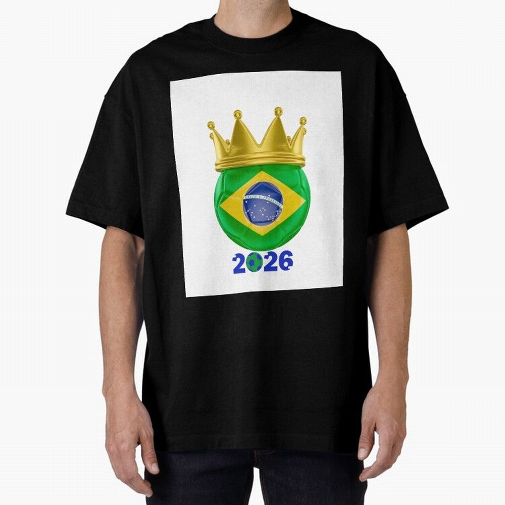 Brazil Football Champion Crown 2026 Oversized T-Shirt Celebrate Classic Football Spirit in FIFA World Cup 2026 Group Stage Inspired by Neymar, Haaland and Cristiano Ronaldo, England, France and Netherlands Energy, Retro Football Energy, Iconic