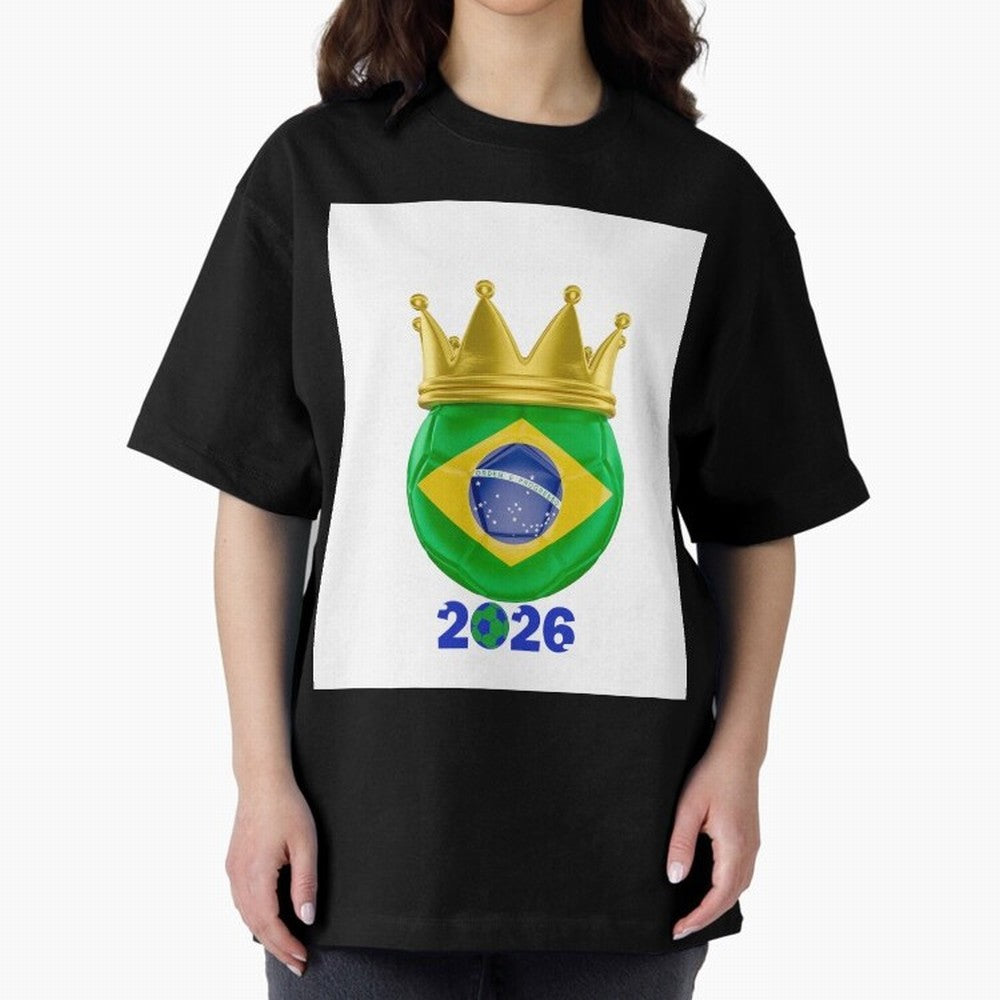 Brazil Football Champion Crown 2026 Oversized T-Shirt Celebrate Classic Football Spirit in FIFA World Cup 2026 Group Stage Inspired by Neymar, Haaland and Cristiano Ronaldo, England, France and Netherlands Energy, Retro Football Energy, Iconic