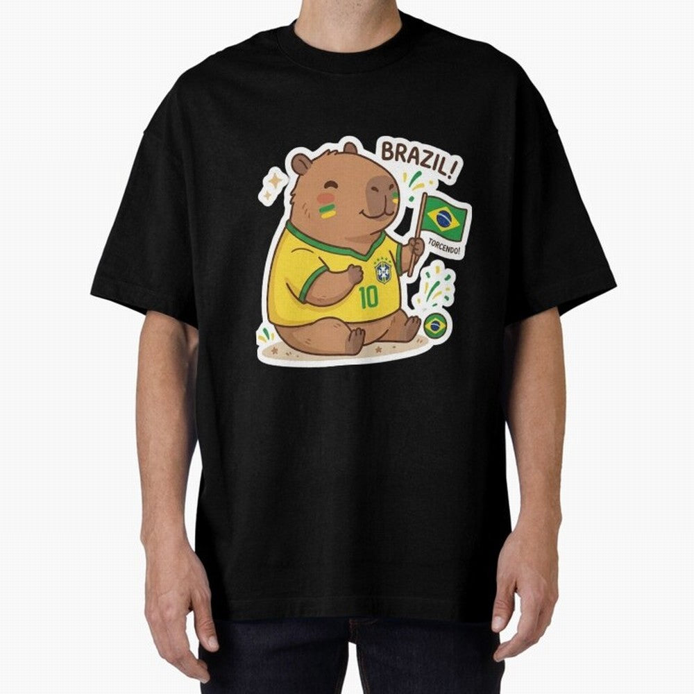 Capivara Torcedora Oversized T-Shirt Follow the FIFA World Cup 2026 USA Canada Mexico Journey through Cristiano Ronaldo, Haaland and CR7 Highlights, Spain and Netherlands Pride, Champion Mindset, Group Stage Buzz, Knockout Tension and Passionate