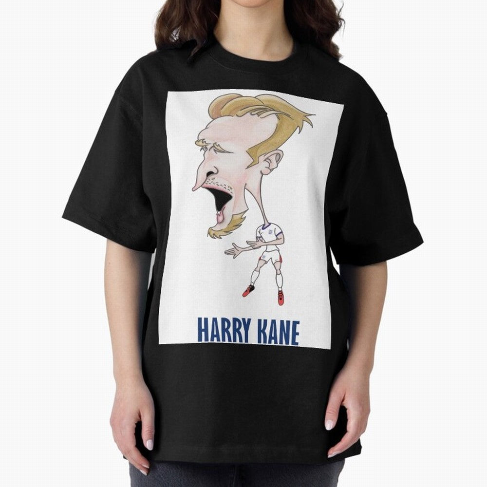 Harry Kane Caricature Print Oversized T-Shirt Celebrate Supporters United by FIFA World Cup 2026 Spirit, Connected to Germany, Haaland, Global Supporter Spirit, Legendary Goals, National Colors and Tournament Celebration; Ideal for Fans Who Follow