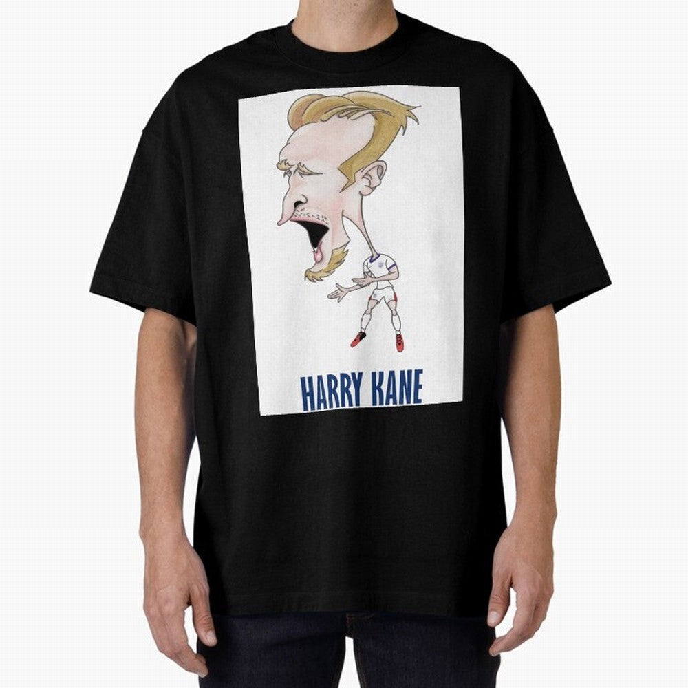 Harry Kane Caricature Print Oversized T-Shirt Celebrate Supporters United by FIFA World Cup 2026 Spirit, Connected to Germany, Haaland, Global Supporter Spirit, Legendary Goals, National Colors and Tournament Celebration; Ideal for Fans Who Follow