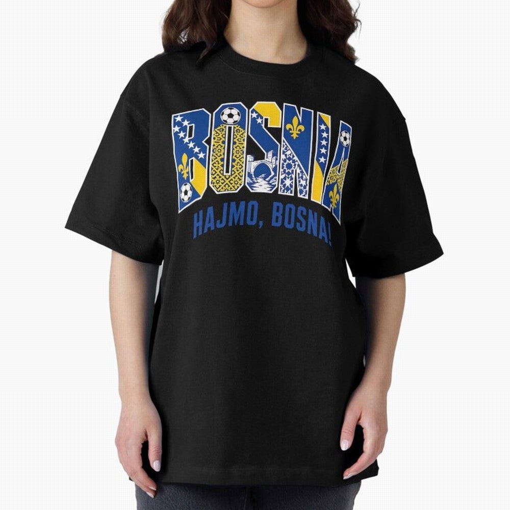 Bosnia Hajmo Bosna Football Soccer Fan Bosnian Supporter Flag Oversized T-Shirt Celebrate Fan Favorites in FIFA World Cup 2026 Highlighting Messi, Neymar and Mbappe, Portugal, Spain and Germany Energy, Match Day Excitement, Supporter Culture,