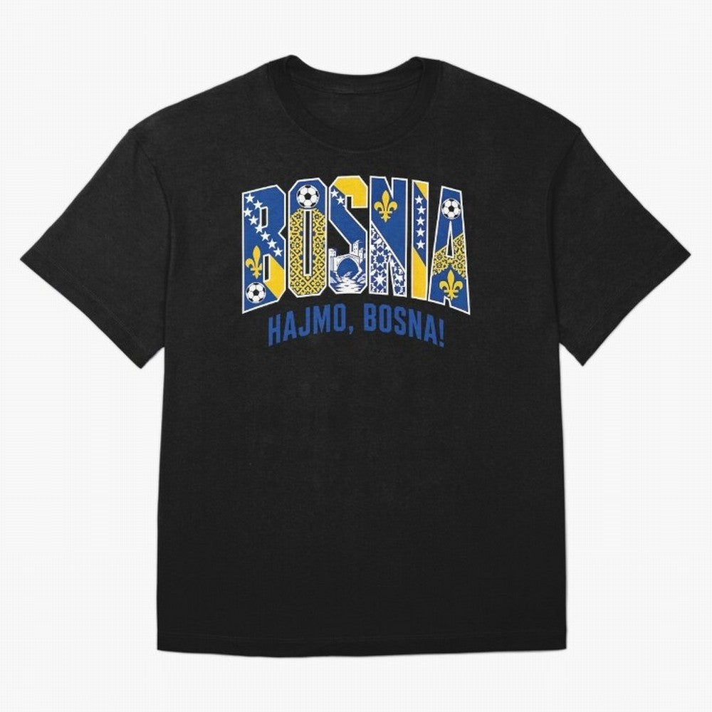Bosnia Hajmo Bosna Football Soccer Fan Bosnian Supporter Flag Oversized T-Shirt Celebrate Fan Favorites in FIFA World Cup 2026 Highlighting Messi, Neymar and Mbappe, Portugal, Spain and Germany Energy, Match Day Excitement, Supporter Culture,