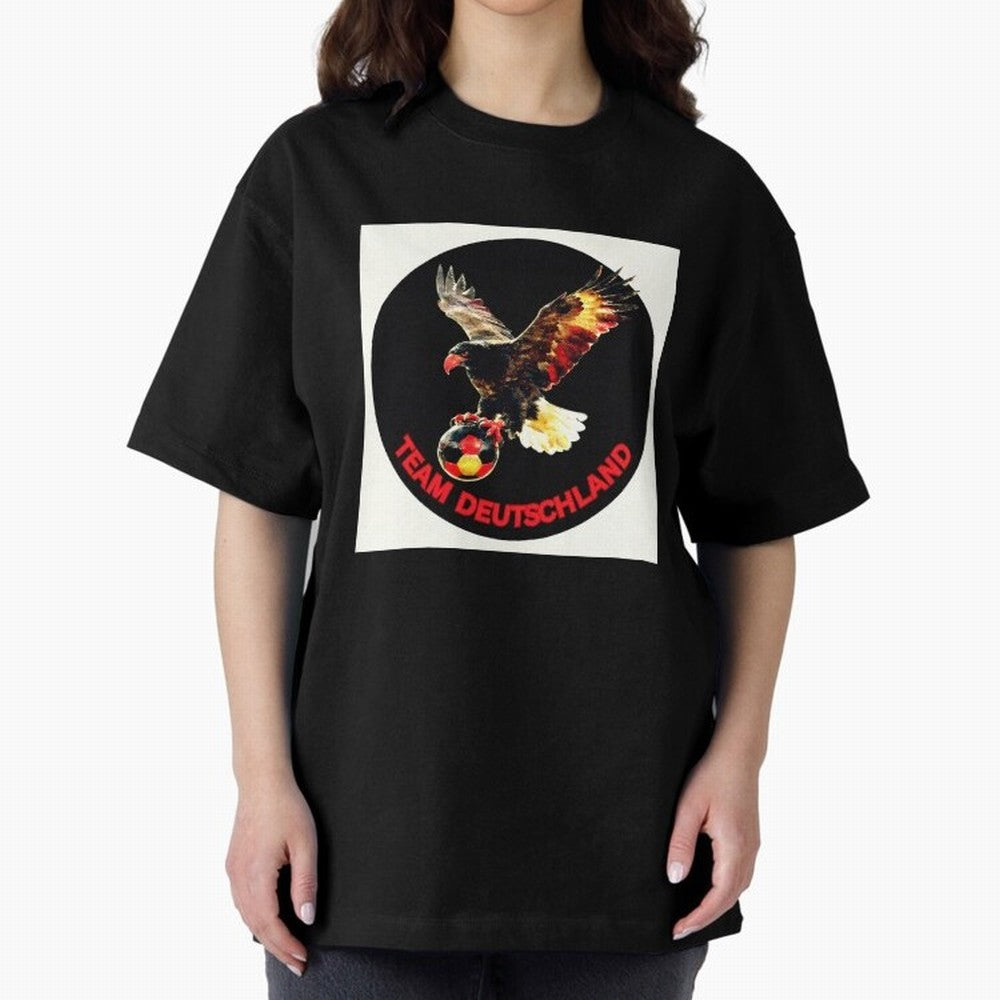 Eagle motif TEAM Germany Oversized T-Shirt Upgrade FIFA World Cup 2026 Spirit, Capturing France and Portugal, Messi, CR7 and Mbappe, Stadium Chants, National Pride, Trophy Dreams and Unforgettable Football Memories; Ideal for Football Dads,