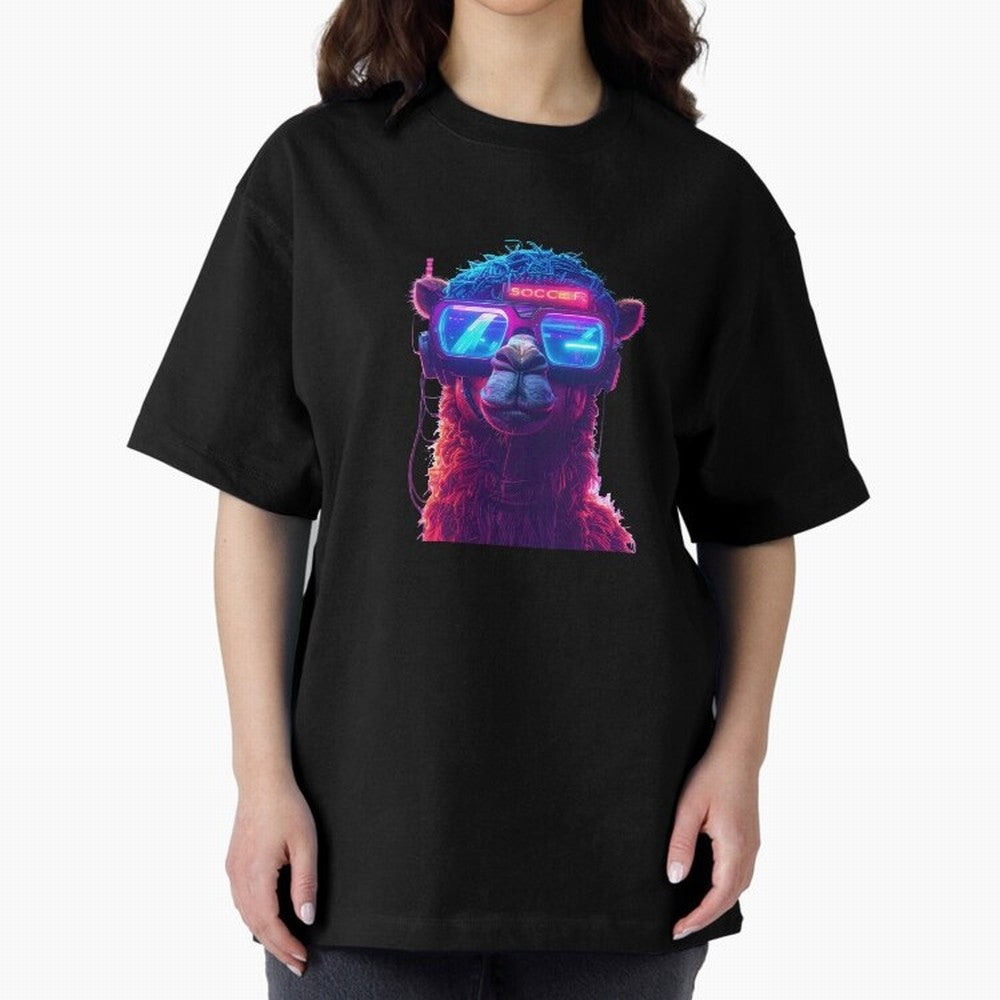 Cyberpunk Llama with Neon Soccer Vibes Oversized T-Shirt Show Match Day Excitement for the FIFA World Cup 2026 Journey through Haaland Highlights, Germany Pride, Football Passion, Legendary Performances, Festival Vibes and Supporter Community;