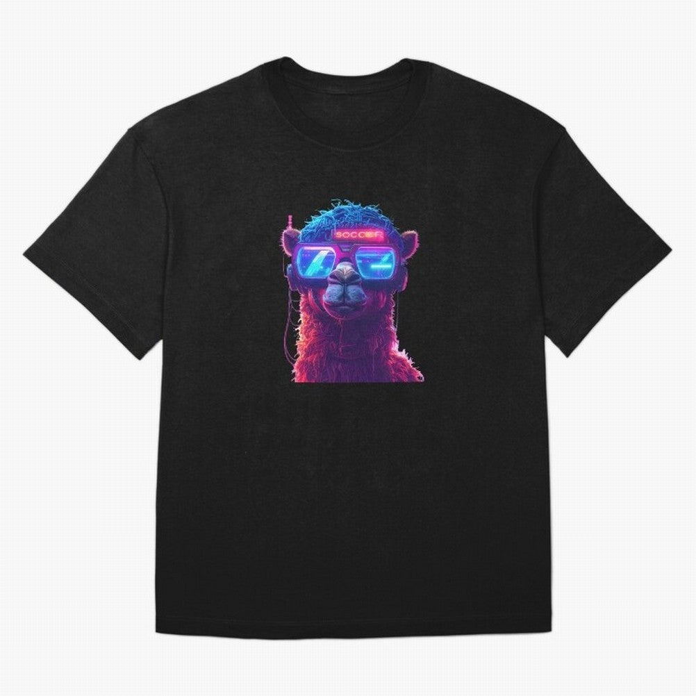 Cyberpunk Llama with Neon Soccer Vibes Oversized T-Shirt Show Match Day Excitement for the FIFA World Cup 2026 Journey through Haaland Highlights, Germany Pride, Football Passion, Legendary Performances, Festival Vibes and Supporter Community;
