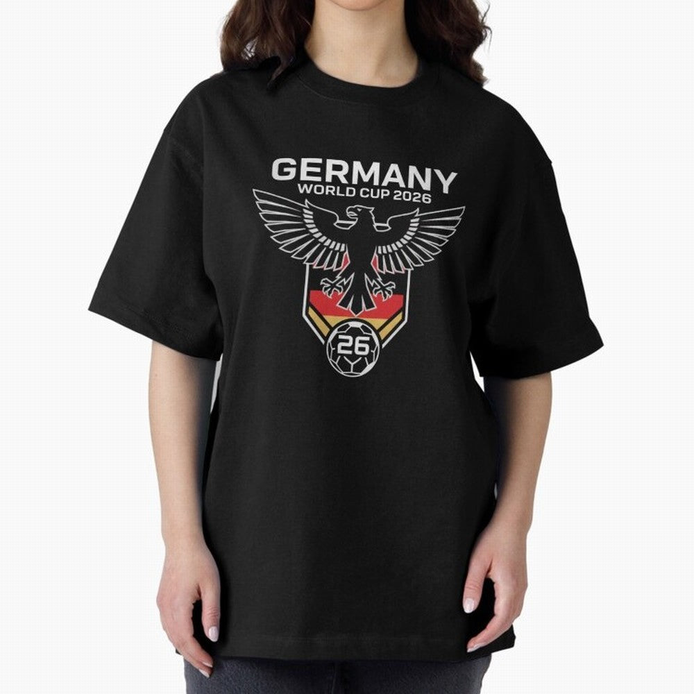 Germany National Football Team World Cup 2026 Eagle Logo Oversized T-Shirt Bring Bold Fan Energy to FIFA World Cup 2026 Group Stage Spirit, Connected to England, France and Netherlands, Mbappe and Neymar, Championship Spirit, Famous Goals, Roaring