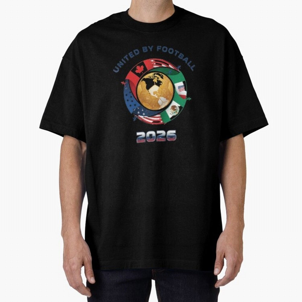 Connected Network Soccer Ball World Cup 2026 Concept Oversized T-Shirt Elevate FIFA World Cup 2026 Spirit, Filled with France and Portugal, Messi and Cristiano Ronaldo, Sports Nostalgia, International Competition, Famous Players and Unforgettable
