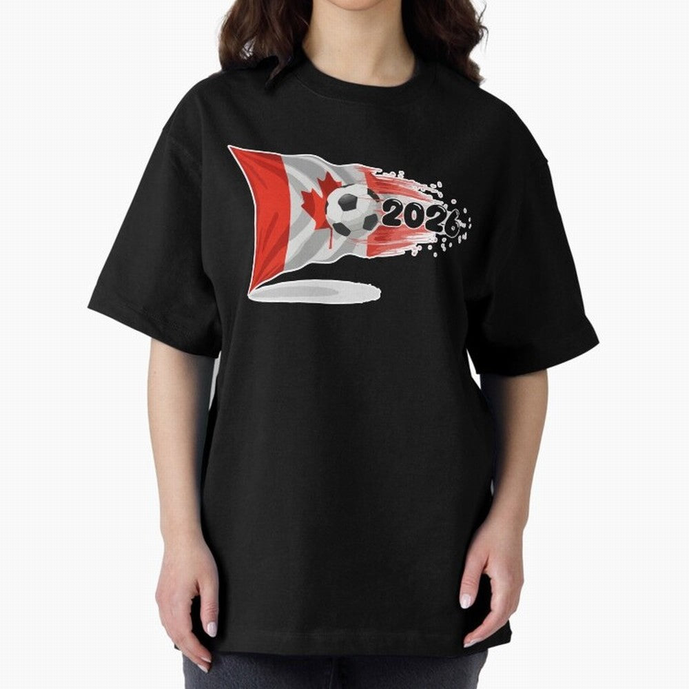 2026 Soccer World Cup Canada Flag T-Shirt | Dynamic Football Fan Tee Oversized T-Shirt Celebrate Fan Favorites in FIFA World Cup 2026 USA Canada Mexico Driven by Messi, Neymar and Mbappe, England, France and Netherlands Energy, Championship Spirit,