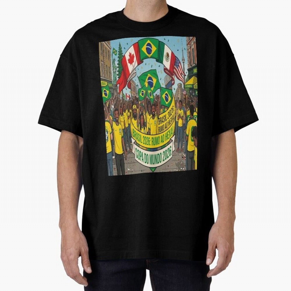 Brazil World Cup 2026 Oversized T-Shirt Bring Home Match Day Hype around FIFA World Cup 2026 USA Canada Mexico, Neymar, Haaland and Cristiano Ronaldo, Spain, Classic Soccer Heritage, Championship Pressure, Fan Loyalty and International Pride; Built