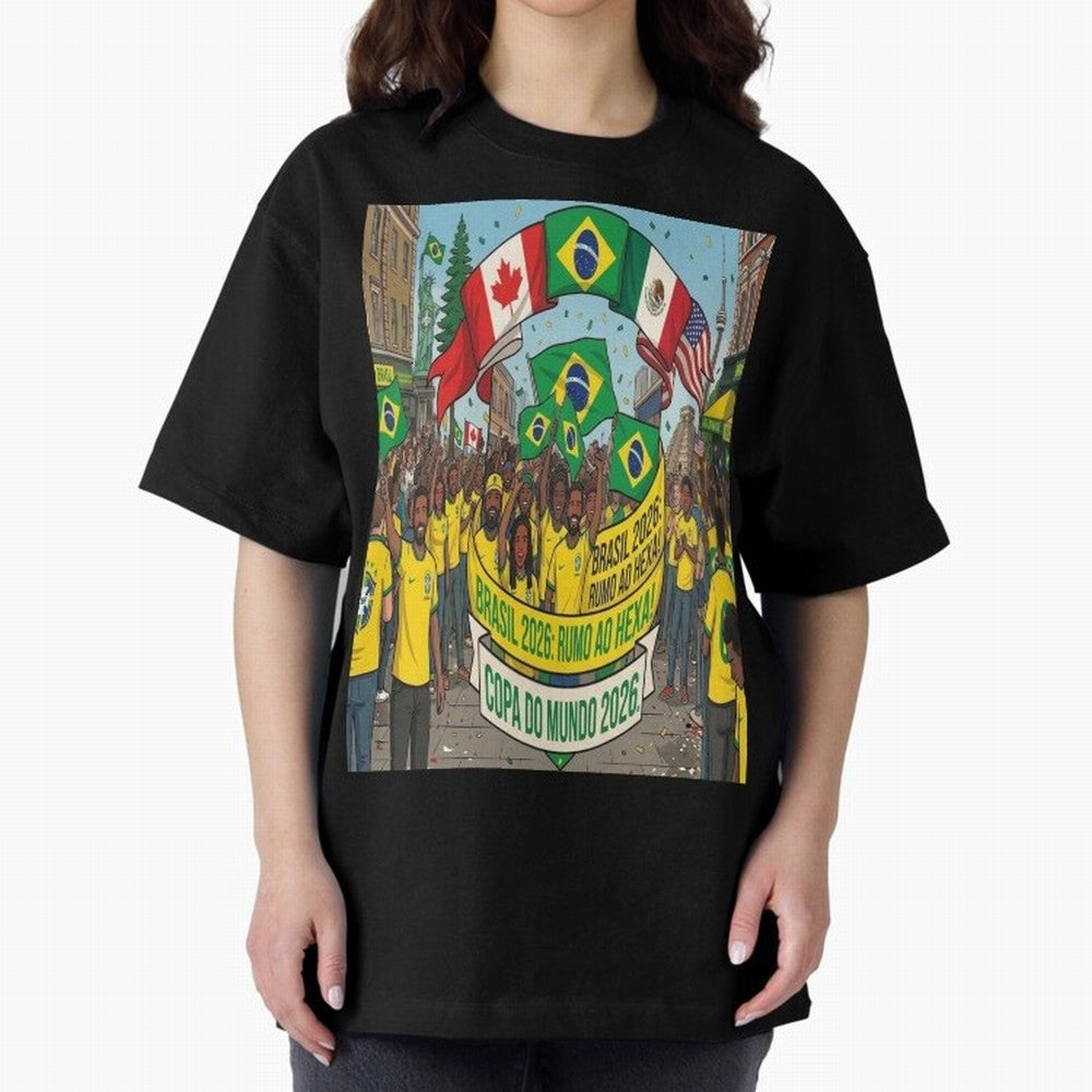 Brazil World Cup 2026 Oversized T-Shirt Bring Home Match Day Hype around FIFA World Cup 2026 USA Canada Mexico, Neymar, Haaland and Cristiano Ronaldo, Spain, Classic Soccer Heritage, Championship Pressure, Fan Loyalty and International Pride; Built